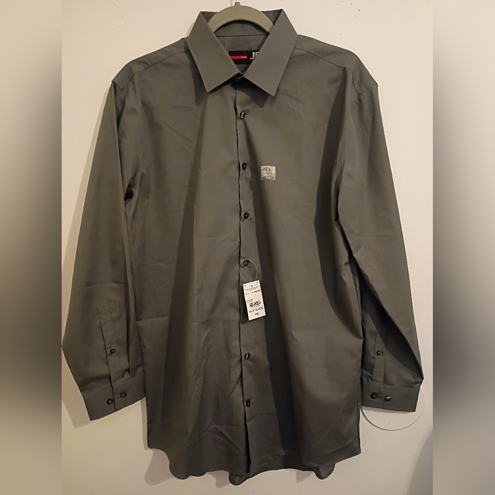 J Ferrara Men's Classic Gray Shirt Slim Sz L